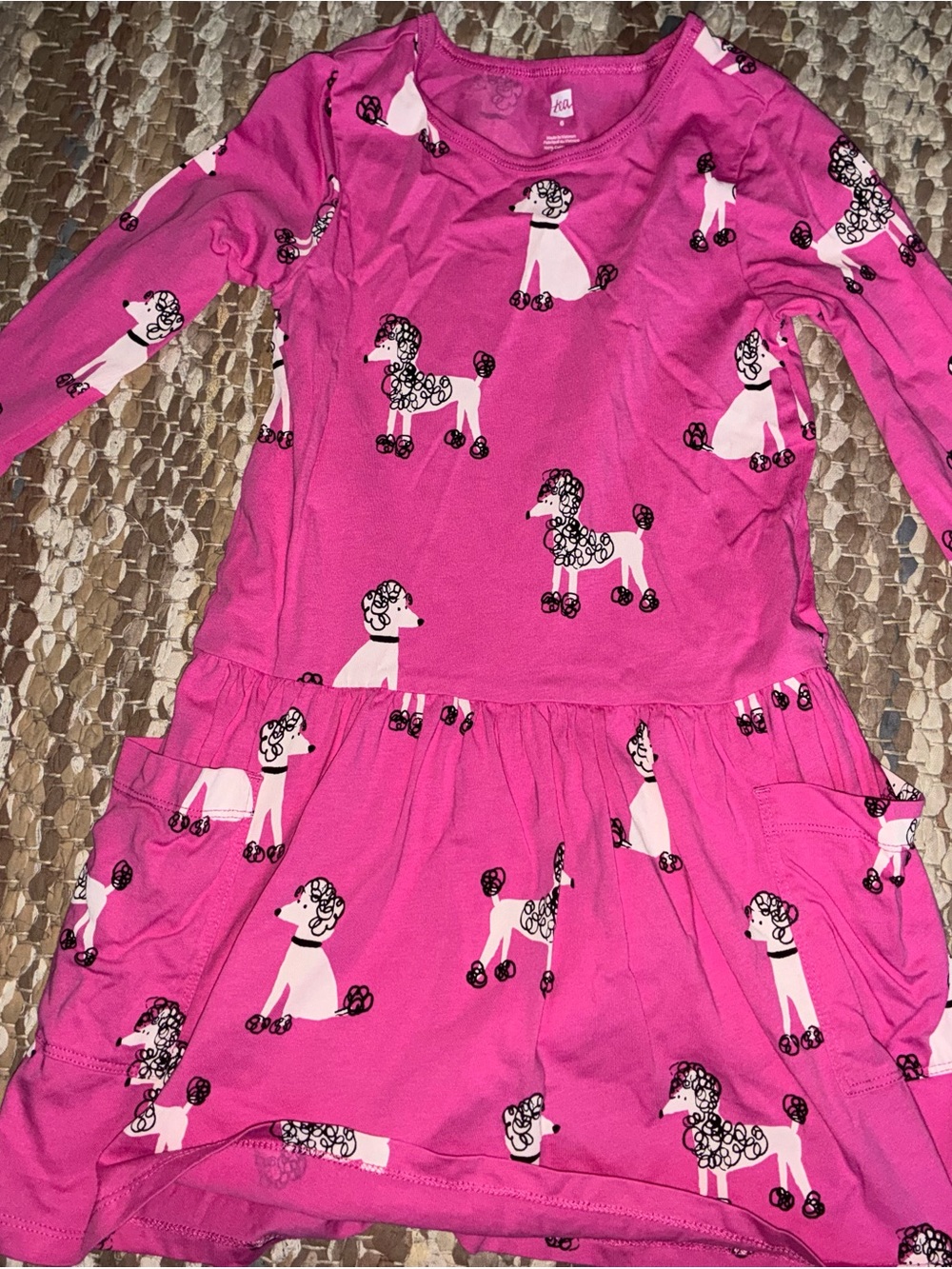 Tea Collection Bright Pink Poodle Print Long Sleeve Dress
